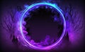 Neon circle frame with smoke cloud, glowing gradient ring with colorful fog and double border Royalty Free Stock Photo