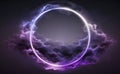 Neon circle frame with smoke cloud, glowing gradient ring with colorful fog and double border Royalty Free Stock Photo