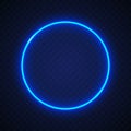 Neon circle. Light glow round blue. illuminated frame for design print. Abstract digital circe. Glowing loop. Speckle circular