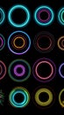 Neon circles on a dark background, generative AI. Royalty Free Stock Photo