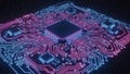 Neon circuit board with central processor Royalty Free Stock Photo