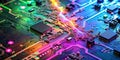 Neon Circuit Board Glow, 3D Render, Abstract, Technology, Circuitry, Electronics , circuit board