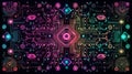 Neon circuit patterns abstract background. High-tech and futuristic design