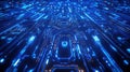 Neon circuits forming symmetrical tech shapes in front view for copy text