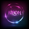 Neon cirlce, light effects banner design. Vector Illustration