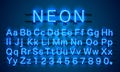 Neon city color blue font. English alphabet sign.