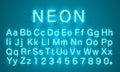 Neon city color lime blue font. English alphabet.