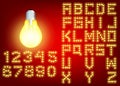 Neon city color red font. English alphabet and numbers sign Royalty Free Stock Photo