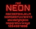 Neon city color red font. English alphabet and numbers sign.