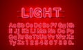 Neon city color red font. English alphabet and numbers sign. Royalty Free Stock Photo