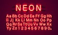 Neon city color red font. English alphabet and numbers sign.