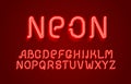 Neon city color red font. English alphabet sign. Royalty Free Stock Photo