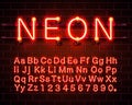 Neon city color red font. English alphabet sign. Royalty Free Stock Photo