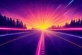 Neon city highway sunset Royalty Free Stock Photo