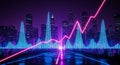 Neon Cityscape with Abstract Financial Data Visualization and Graph Overlay skyline futuristic Royalty Free Stock Photo