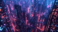 Neon Cityscape, A Digital Metropolis of Light and Code Royalty Free Stock Photo