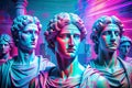 Neon classical busts in futuristic city setting Royalty Free Stock Photo