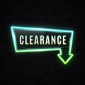 Neon Clearance sale sign. Discount banner.