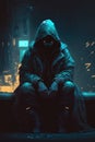 neon-cloaked spy, gathering information digital art poster AI generation