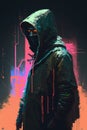 neon-cloaked vigilante, defending the weak digital art poster AI generation