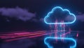 Neon Cloud Computing Concept with Glowing Blue Cloud and Data Streams Royalty Free Stock Photo