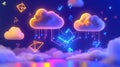 Neon Cloud Computing Network Good Resolution Stock Photo Royalty Free Stock Photo