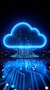 Neon cloud computing symbol with circuit board design in a digital environment Royalty Free Stock Photo