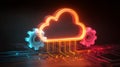 Neon cloud digital network glowing circuit cyber gear data storage technology futuristic abstract energy Royalty Free Stock Photo