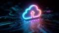 Neon cloud digital network glowing circuit cyber gear data storage technology futuristic abstract energy Royalty Free Stock Photo
