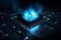 Neon Cloud Icon with Microchip: IoT Integratio