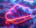Neon cloud and microchip fusion: immersive multimedia IoT experience with futuristic technology trends generative ai Royalty Free Stock Photo
