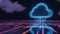 Neon Cloud with Rain Effect on Digital Background Royalty Free Stock Photo