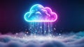 Neon cloud with rain isolated on white background Royalty Free Stock Photo
