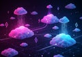 Neon clouds data transfer network abstract background Royalty Free Stock Photo