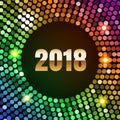 Neon club rainbow sequins disco pattern background with number 2017. Golden Happy New Year text for greeting holiday banner. Royalty Free Stock Photo