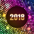 Neon club rainbow sequins disco pattern background with number 2017. Golden Happy New Year text for greeting holiday banner. Royalty Free Stock Photo