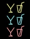 Neon cocktail sign. Concept of night club and bar. Vector illustration Royalty Free Stock Photo