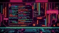 Neon coding screen, programming interface, software development, tech background, Stock Photo, Generative AI