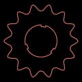 Neon cogset sprocket bicycle star gear service sprocket cogs wheel with teeth engages with chain red color vector illustration