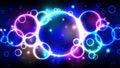 Neon color bright bubbles, abstract multicolor background with circles, sparkles, bokeh Royalty Free Stock Photo