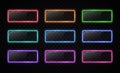 Neon color button set. Glowing line rectangle. Royalty Free Stock Photo