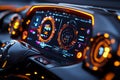 Neon color digital displays with futuristic graphics and glowing effects, captured in a photo where digital displays feature neon-