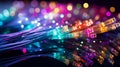 Neon color fiber optic cable. Neural network AI generated