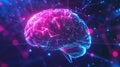 Neon-colored abstract brain interface illustrating the futuristic digital evolution through the interaction of AI and Web 5.0, Royalty Free Stock Photo