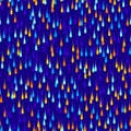 Neon colored drops on dark blue background, seamless vector pattern.