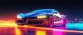 neon colored futuristic car, generative ai illustration Royalty Free Stock Photo