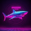 Neon-colored geometric shark design featuring sharp polygonal shapes. The shark is Royalty Free Stock Photo