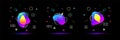Neon colored pear, plum, lemon with memphis background