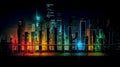 Neon coloured night city background