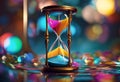 Neon Colourful Fantasy Art Time Hourglass, Infinity Universe Light Flow Of Time Royalty Free Stock Photo